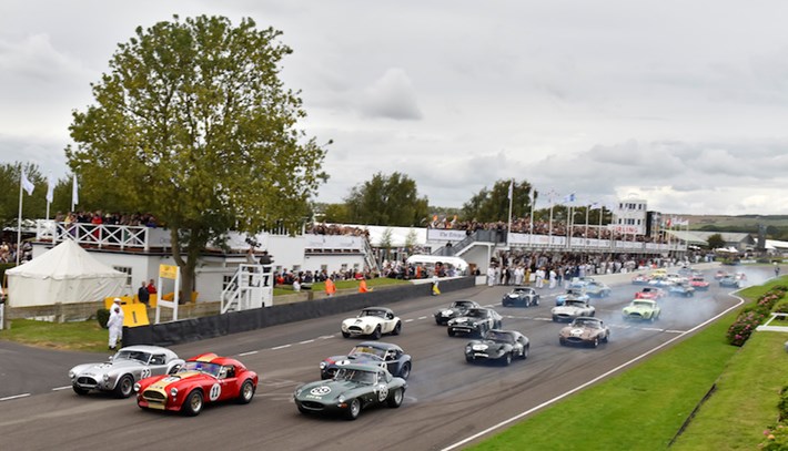 Andrew Smith's AC Cobra leads the RAC TT Celebration Race start