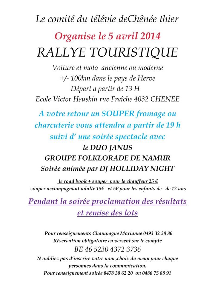 rallye touristique comité télévie chênée